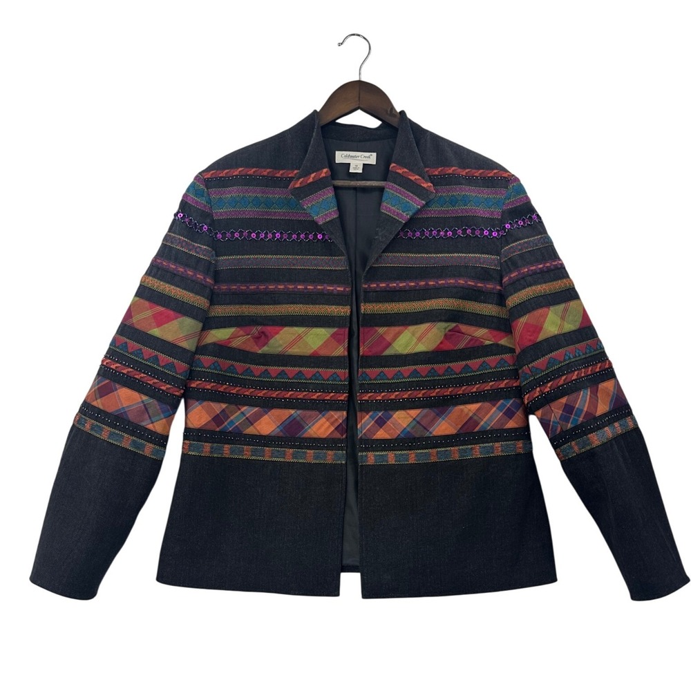 Coldwater Creek Women's Size 14 Blazer Jacket Multicolor Embellished Geometric